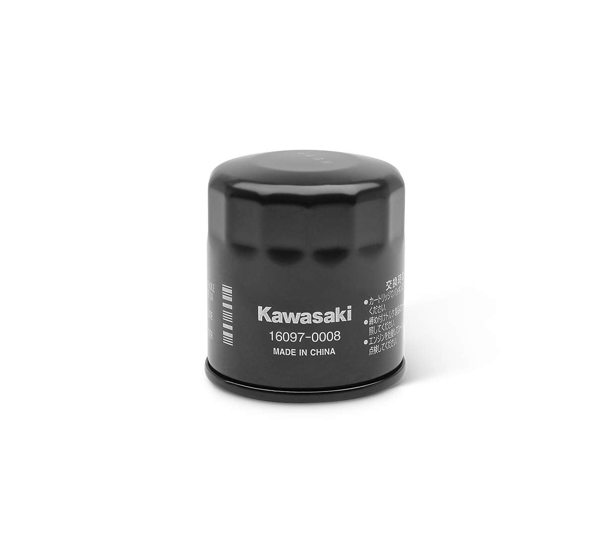 Kawasaki oil filter 16097-0008 front view, OEM quality for engine protection.