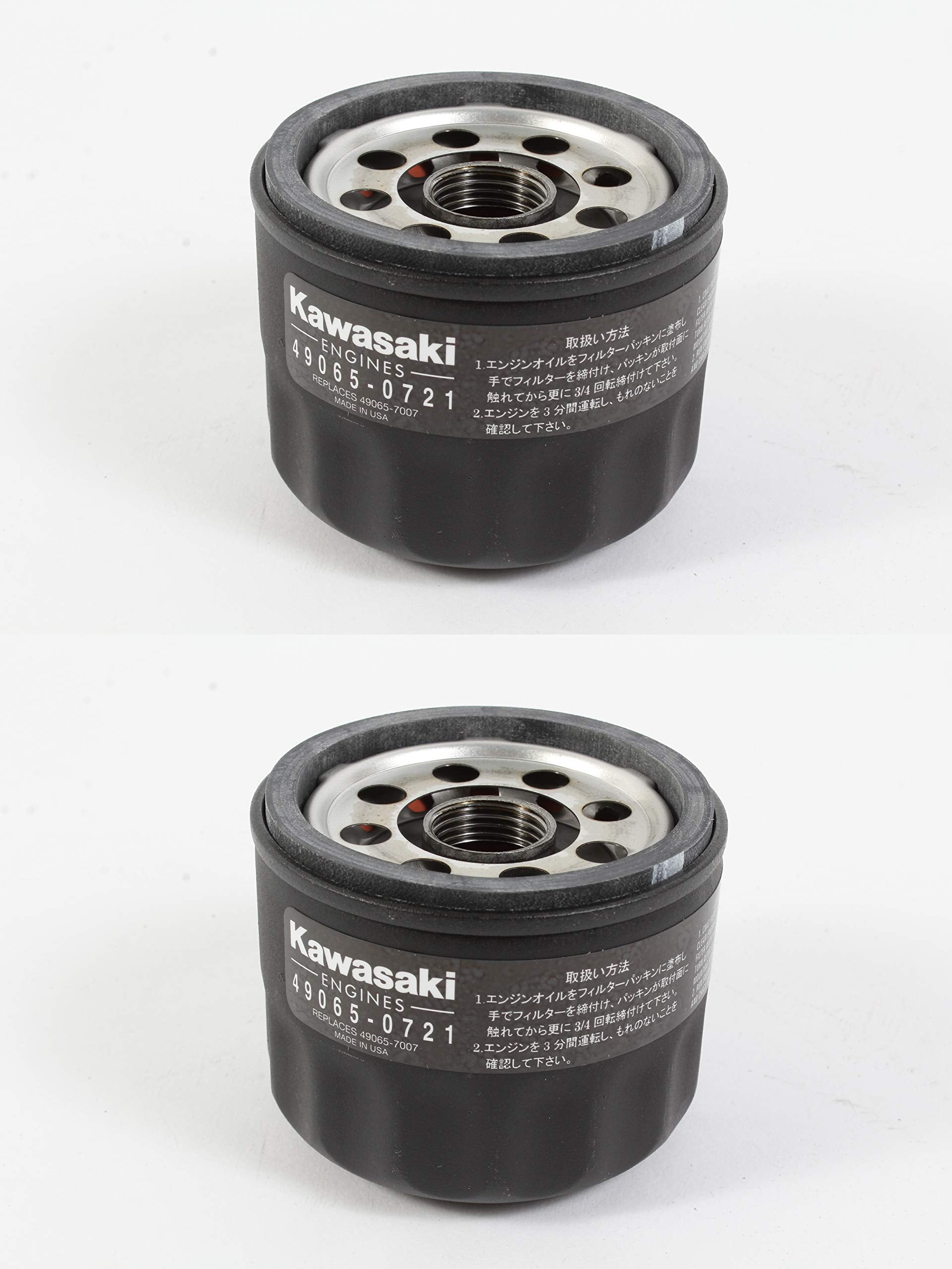 Kawasaki 49065-0721 oil filter pack front view with two genuine OEM filters for installation