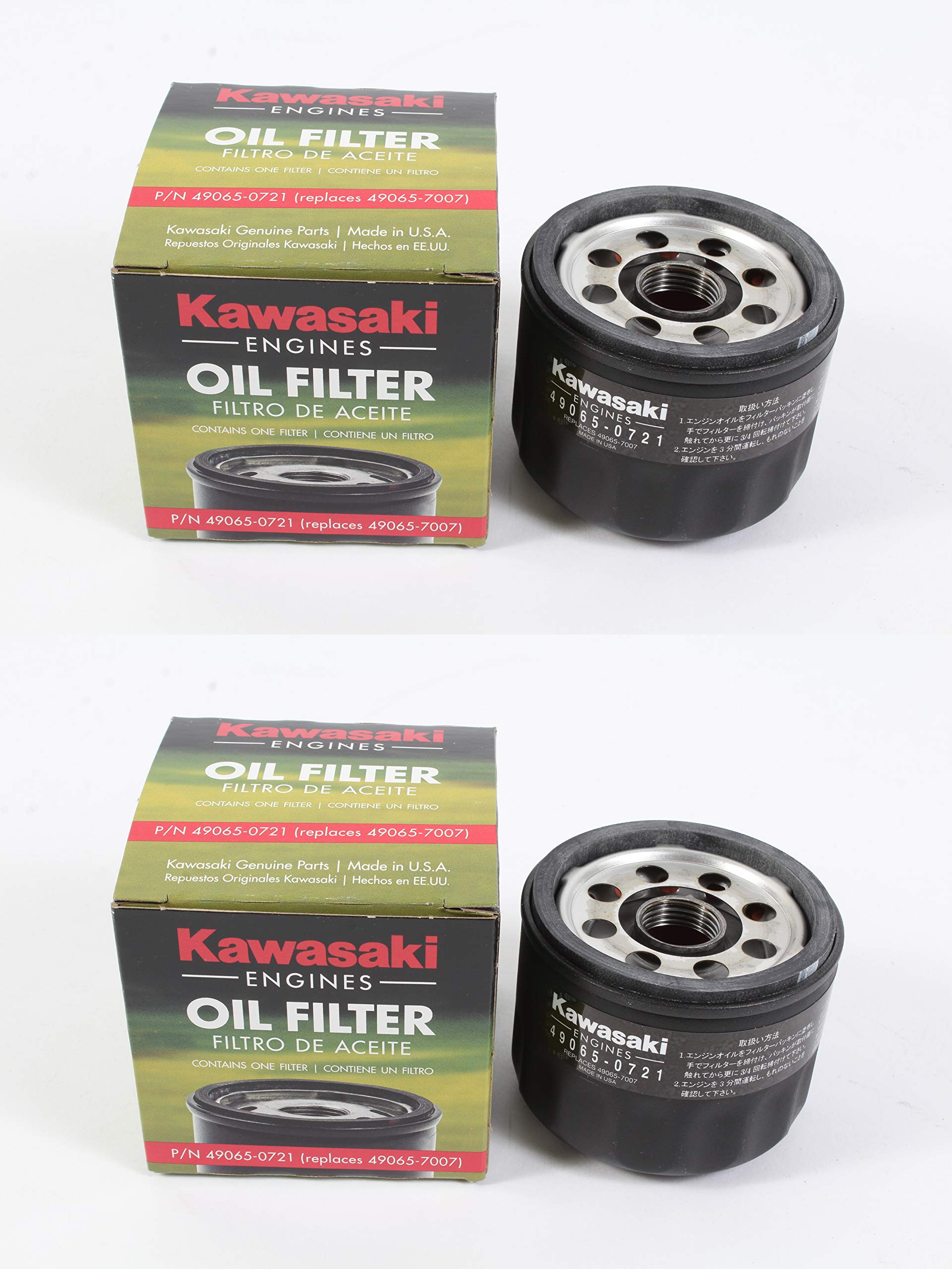 Kawasaki 49065-0721 oil filter pack side view highlighting compact filters for easy handling