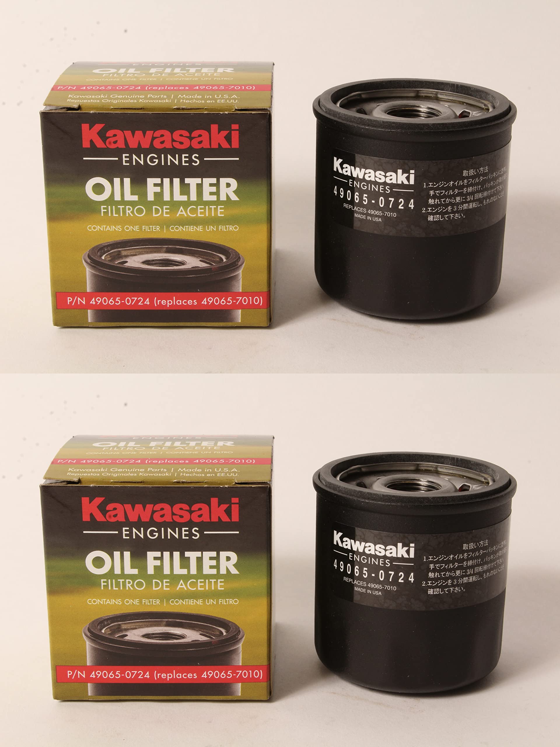 Kawasaki OEM 49065-0724 oil filter fits 49065-7010 engines.