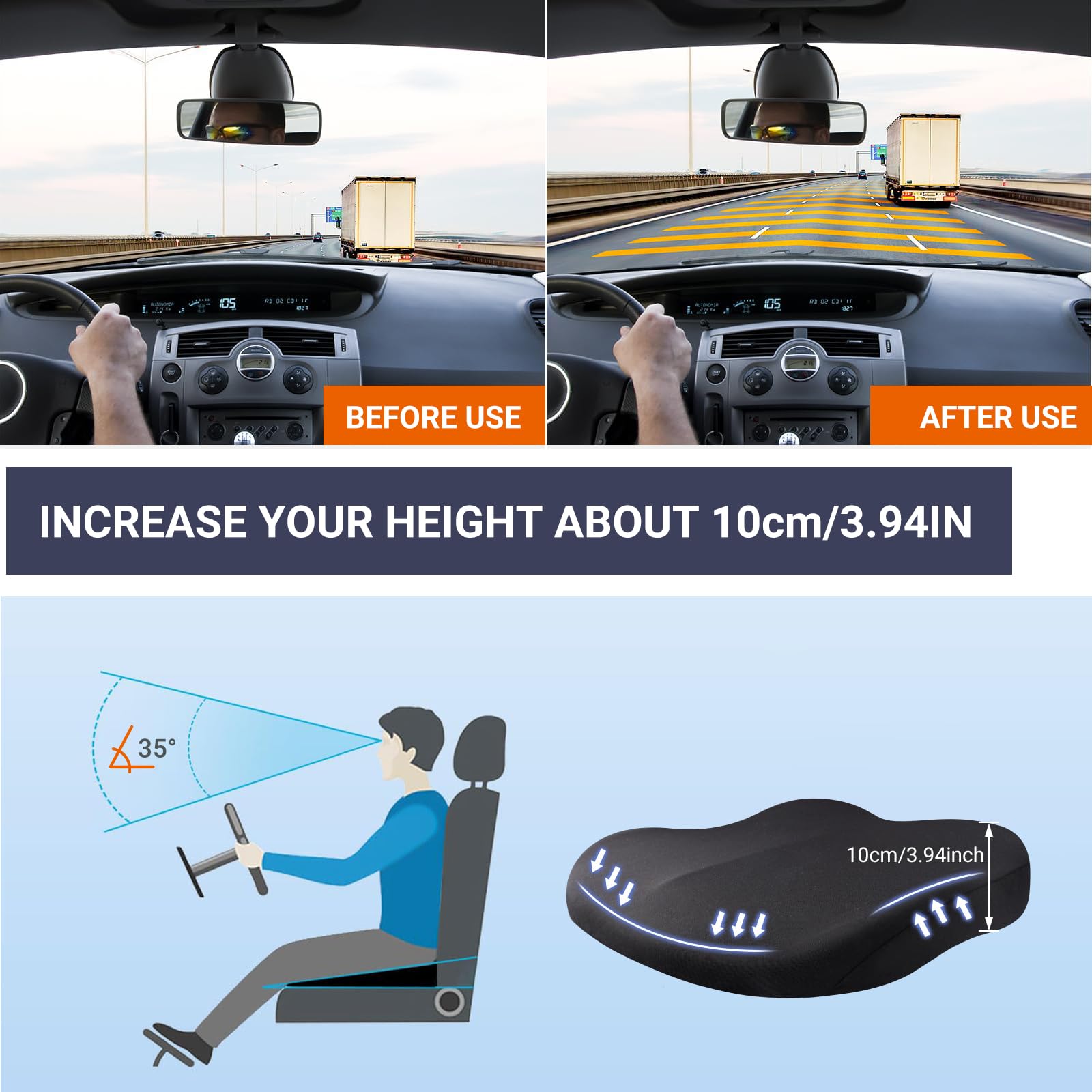 KAYBTNT memory foam wedge supports thighs and hips for road trips.