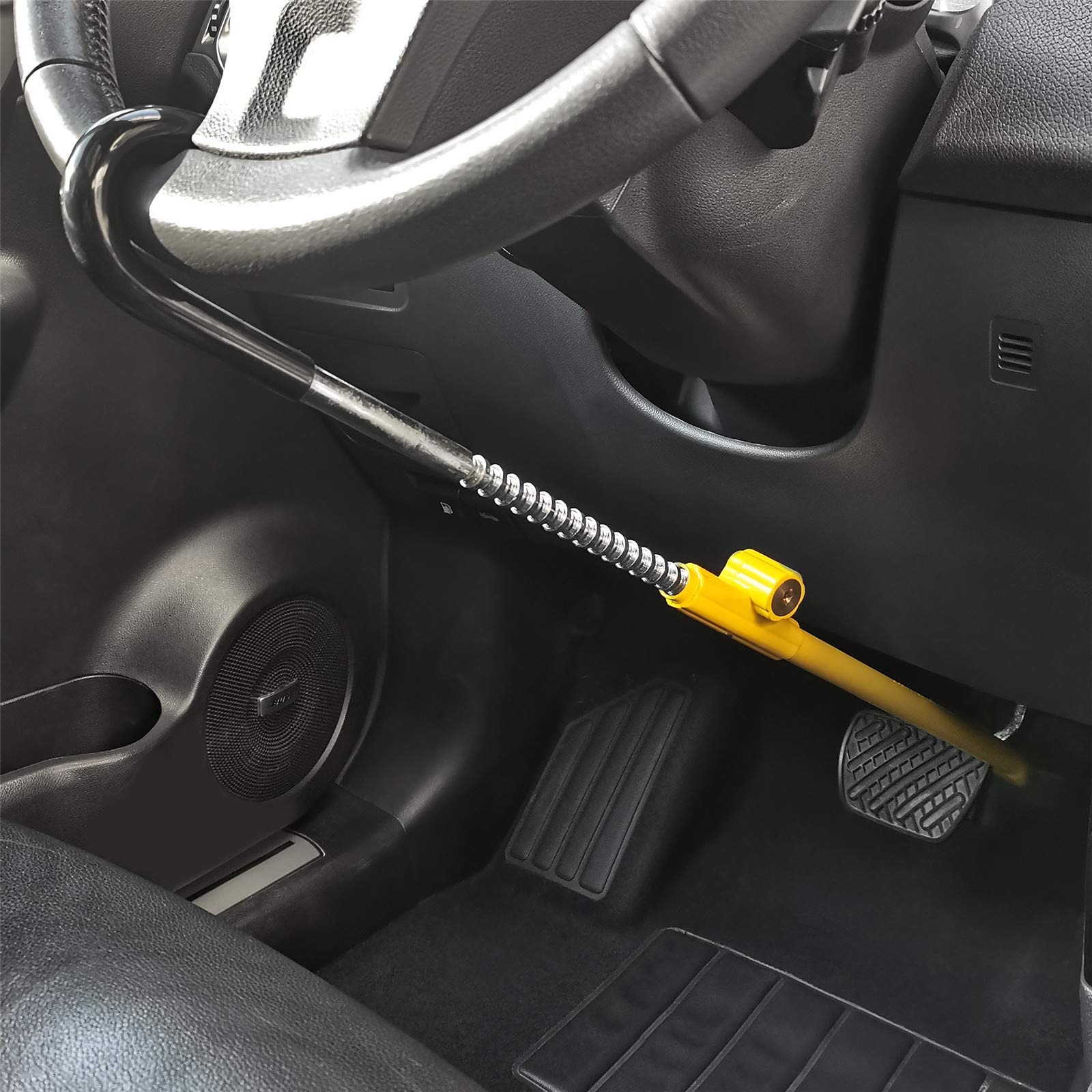 Easy installation process secures steering wheel and brake pedal quickly.