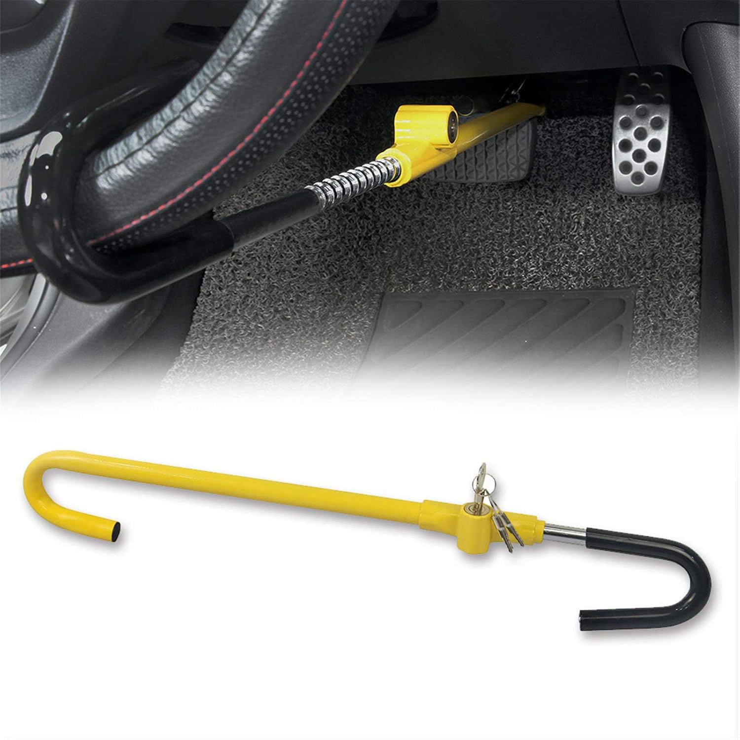 KAYCENTOP steering wheel lock in bright yellow provides visible theft deterrence.