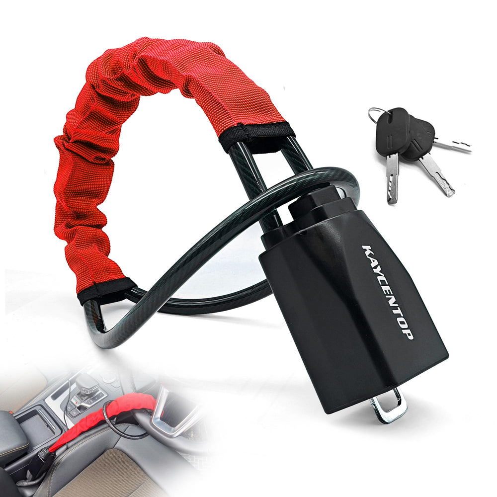 Kaycentop steering wheel lock in red provides visible theft deterrence for vehicles