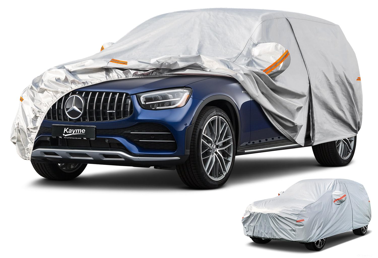 Kayme 6-layer SUV cover waterproof demonstration protecting a vehicle in rain.