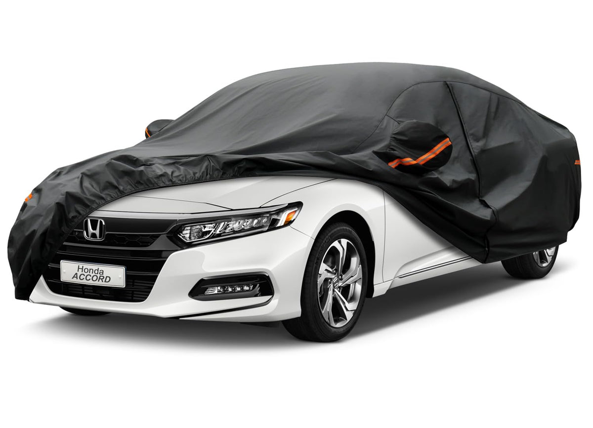 Kayme 7 Layers car cover front view protects Honda Accord from rain and UV