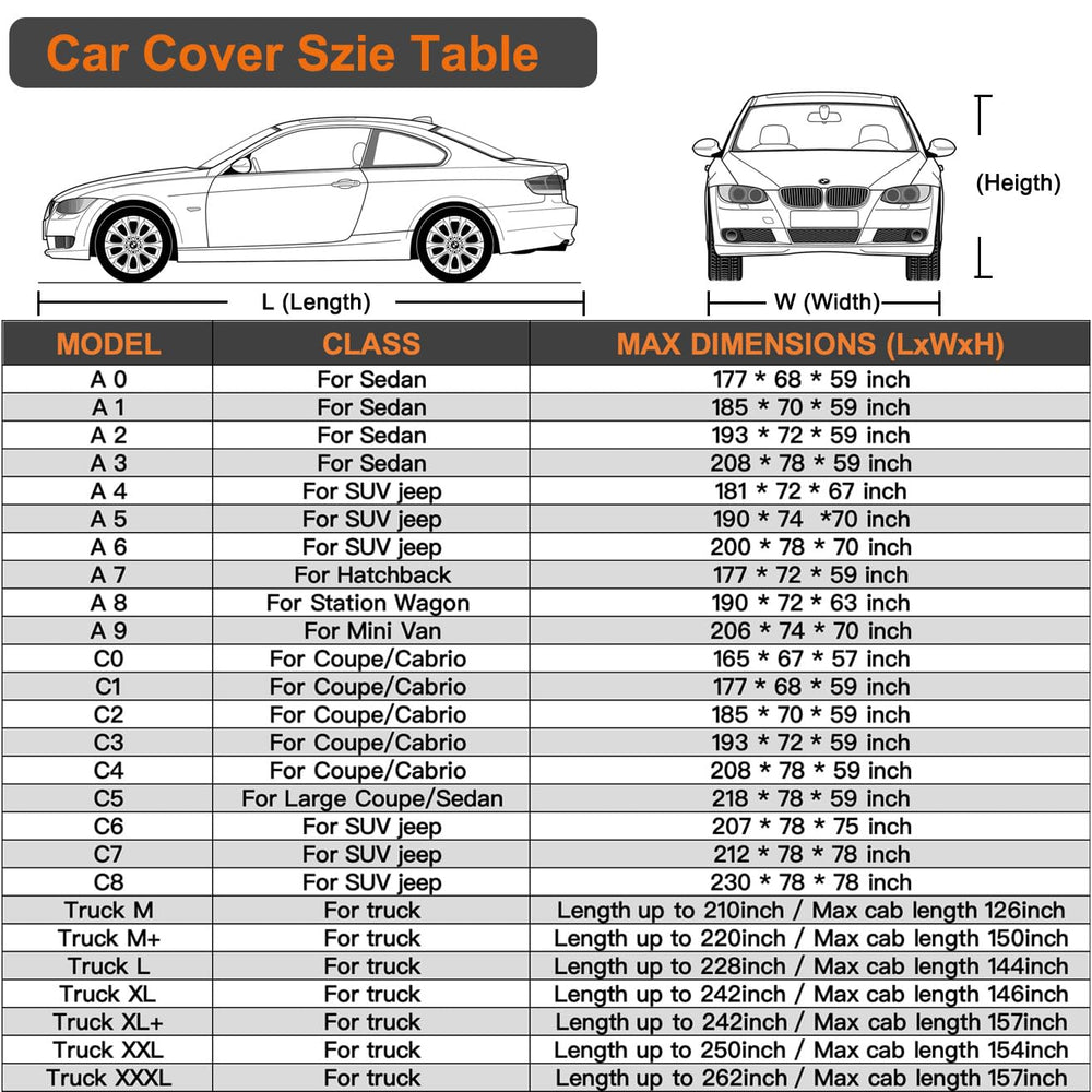 Kayme A2-3XL sedan fit cover for sedans 186-193 inches long.