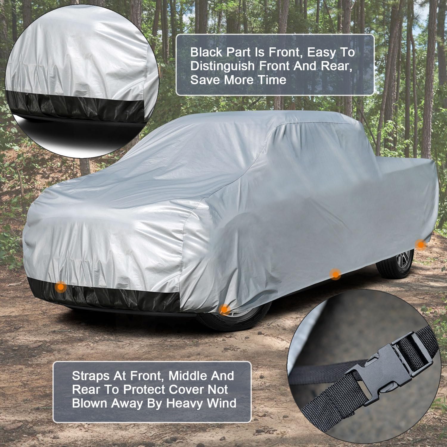 Kayme heavy-duty truck cover with windproof straps secures in gusts.