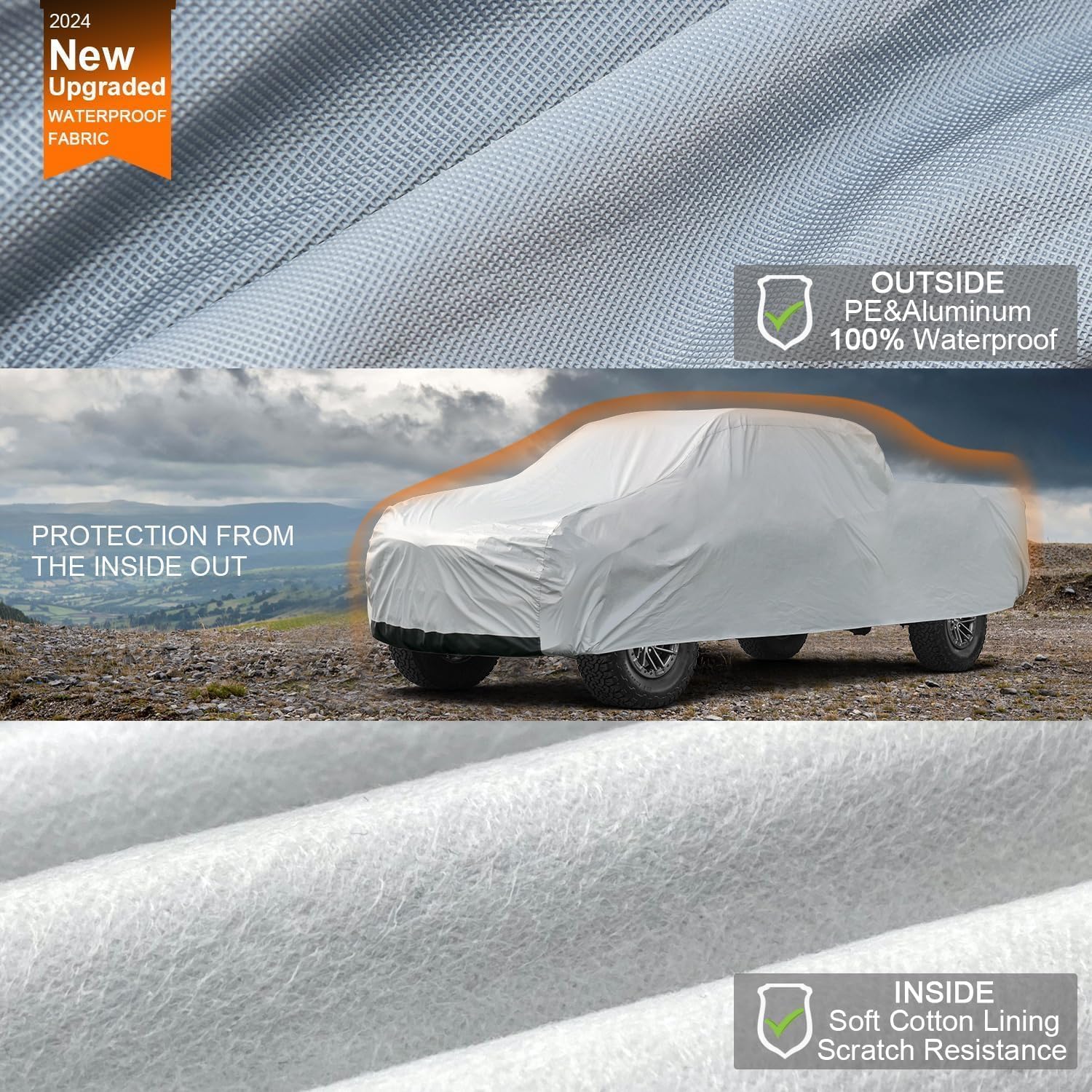 Kayme pickup cover with UV protection and reflective aluminum layer.