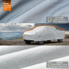 Kayme pickup cover with UV protection and reflective aluminum layer.