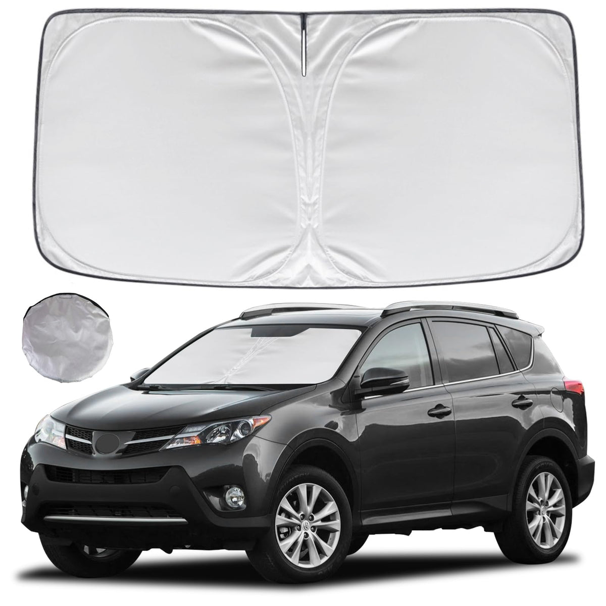 KAYZT custom-fit front window shade shields RAV4 cabin from heat