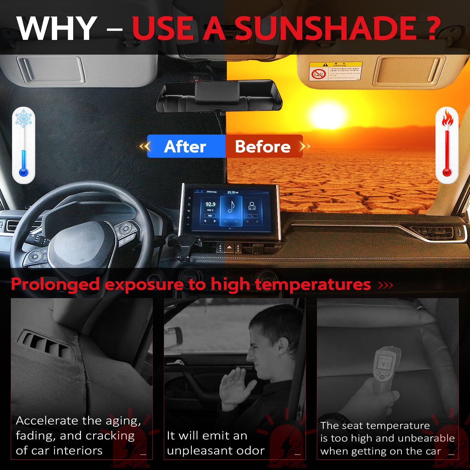 KAYZT dual-layer UV protection blocks sun rays from dashboard