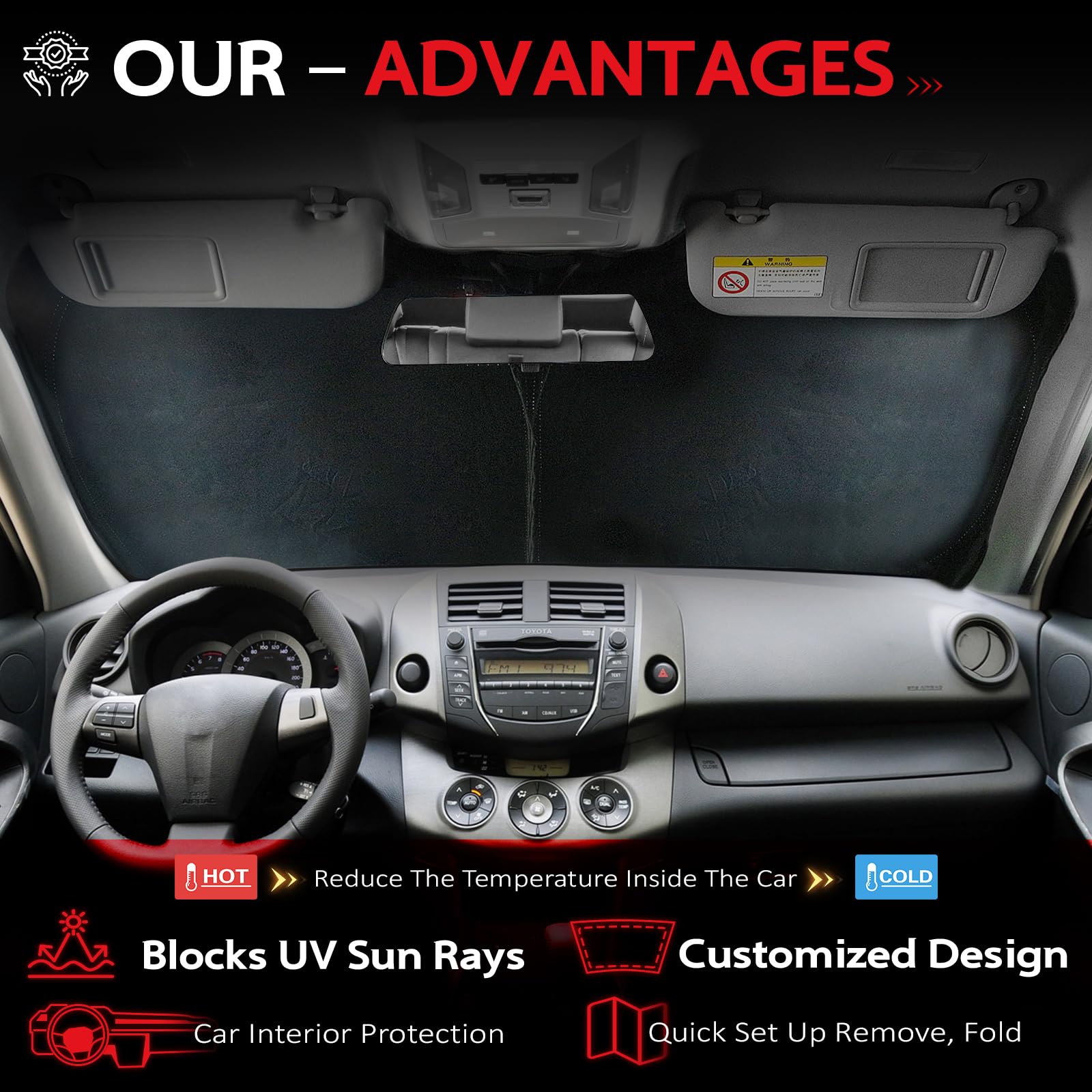 KAYZT foldable sun shade for RAV4 enables easy storage