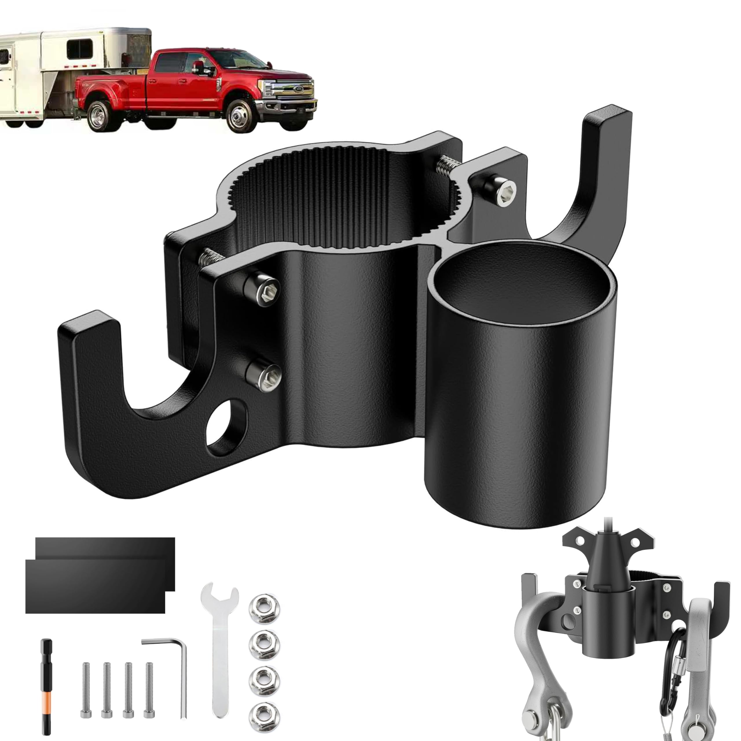 KBBYT aluminum trailer chain holder front view shows rust-proof durability for towing setups.
