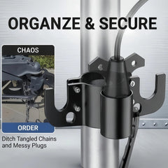KBBYT trailer chain organizer side mount demonstrates clutter-free prep for easy hook-ups.