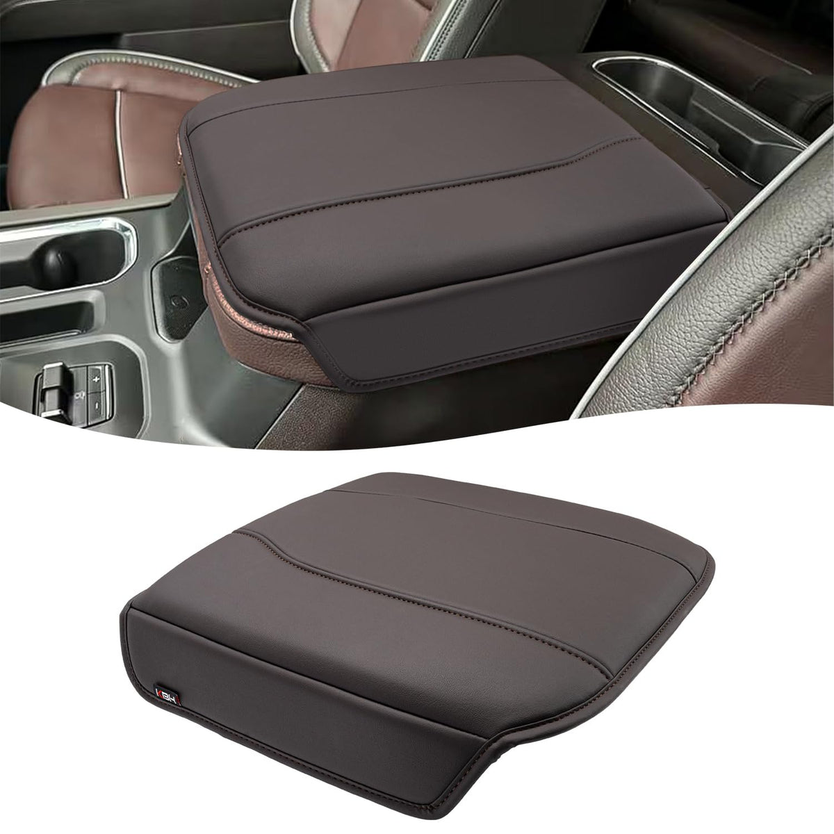 KBH armrest cover on GMC Sierra with durable PU leather and refined styling.