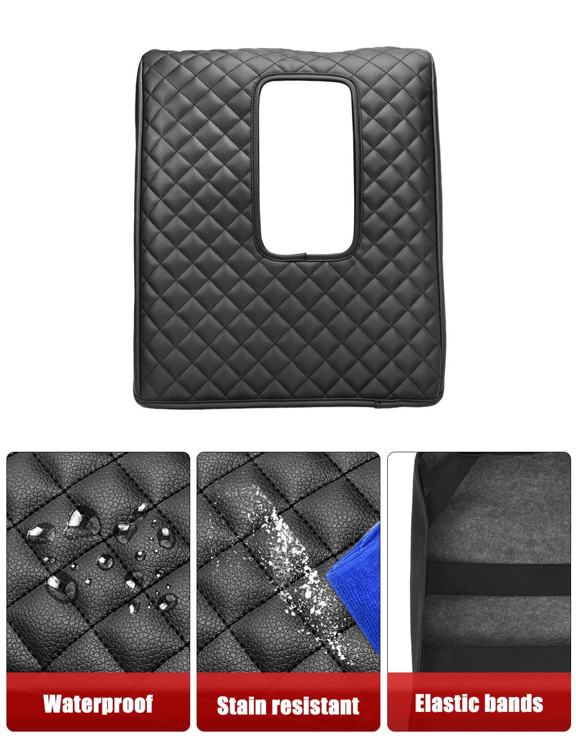 KBH black armrest cover maintains a clean, durable interior look.