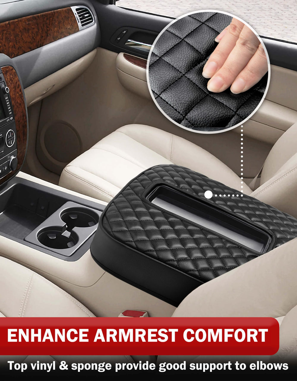 KBH center console cover side view with elastic bands securing placement