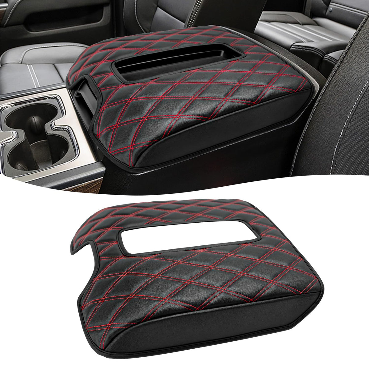 KBH center console armrest cover for Chevy Silverado protects the lid with premium vinyl.