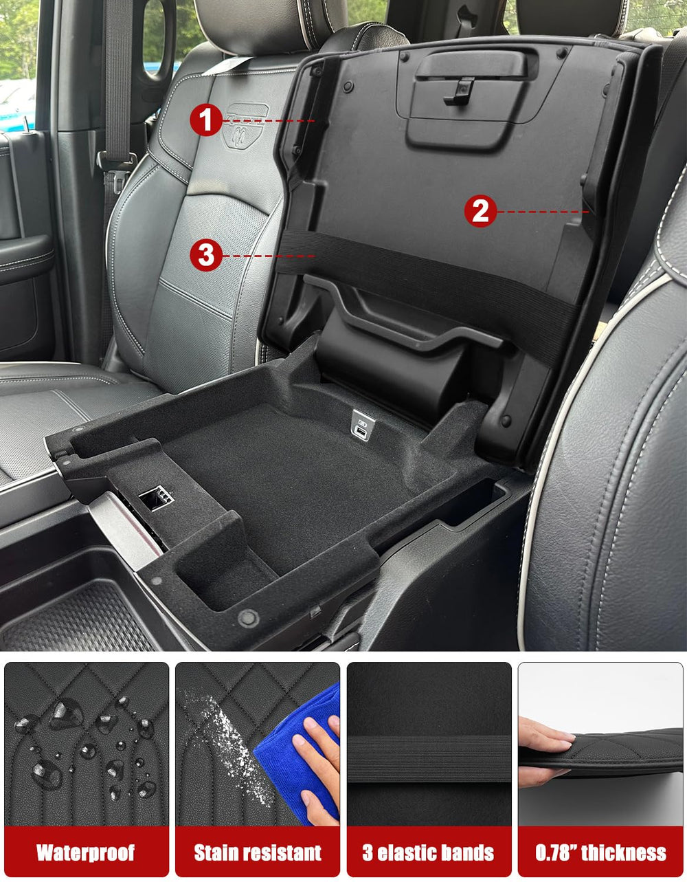 Protects console lid from sun, claws, and scratches with KBH cover