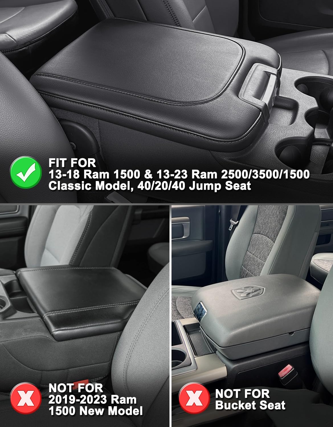 KBH armrest cover in Ram classic finish highlighting durable leather-like look.