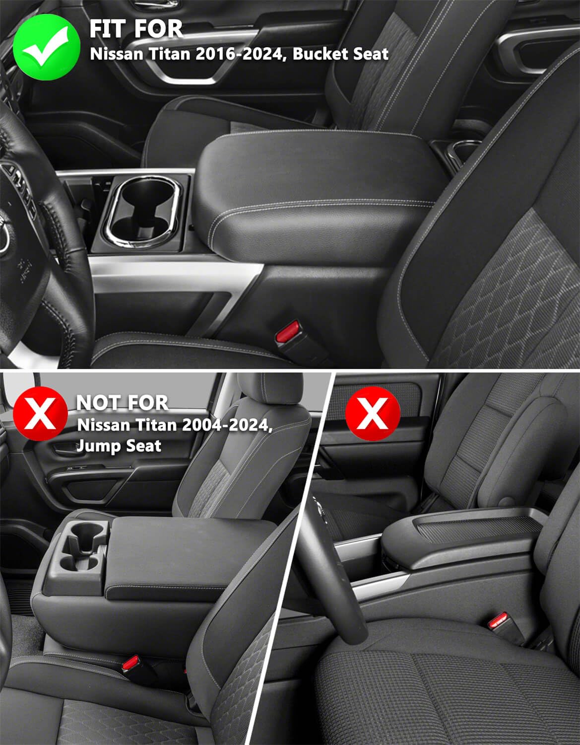 KBH Nissan Titan console lid close-up shows premium vinyl leather texture