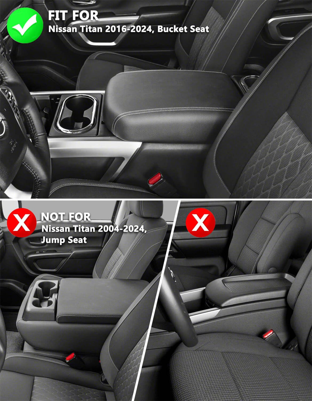 KBH Nissan Titan console lid close-up shows premium vinyl leather texture