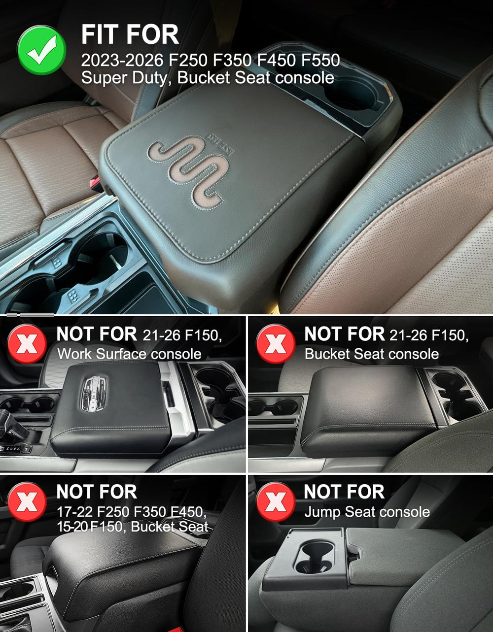 KBH center-console cover in soft PU leather adds comfortable touch on long drives.