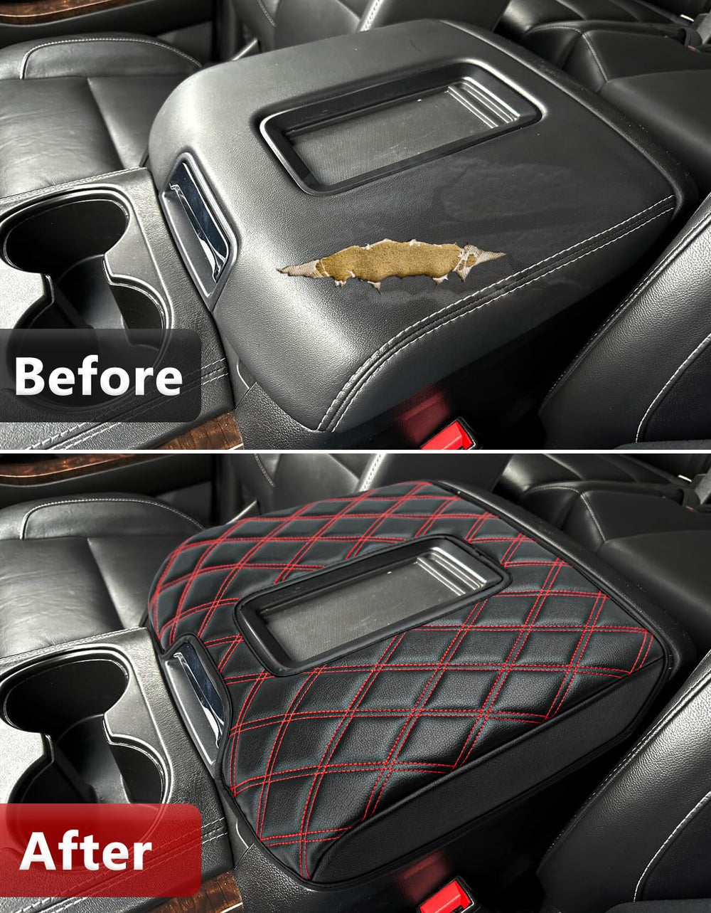 KBH elastic back strap center console armrest cover stays in place while driving.