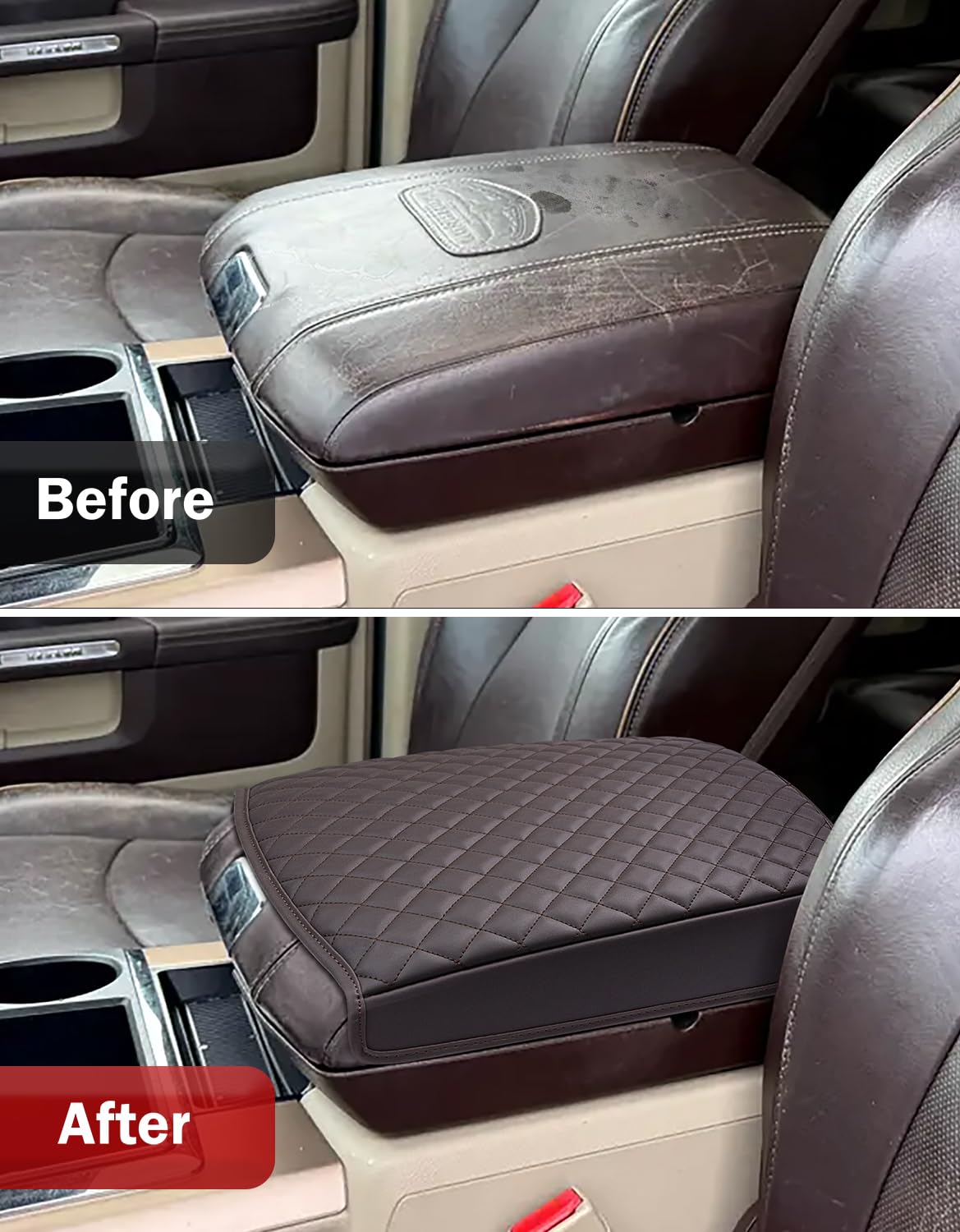 Package includes 1 armrest cover for bucket-seat Dodge Ram 2009–2018.