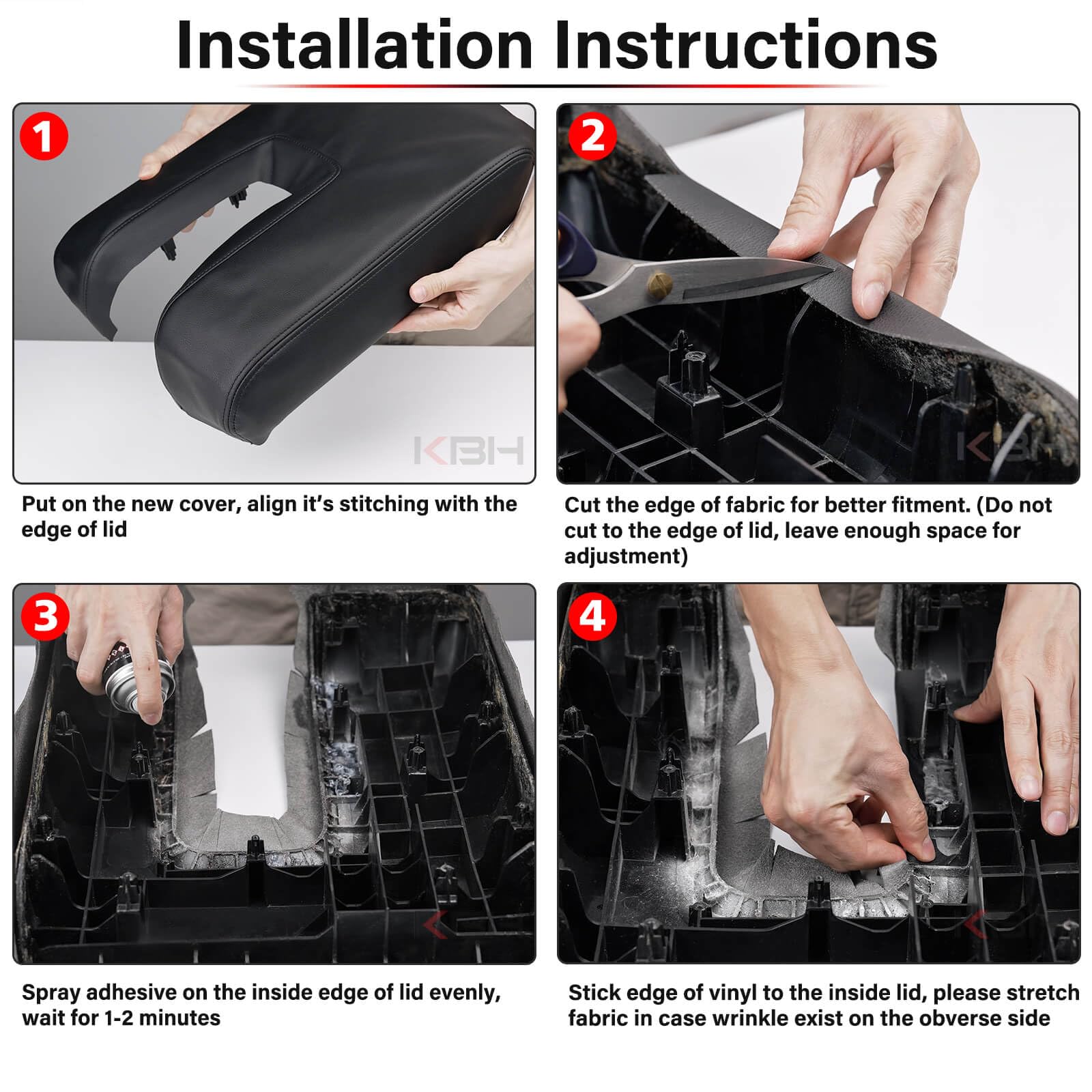 KBH console lid fitment with smooth wrinkle-free stretch