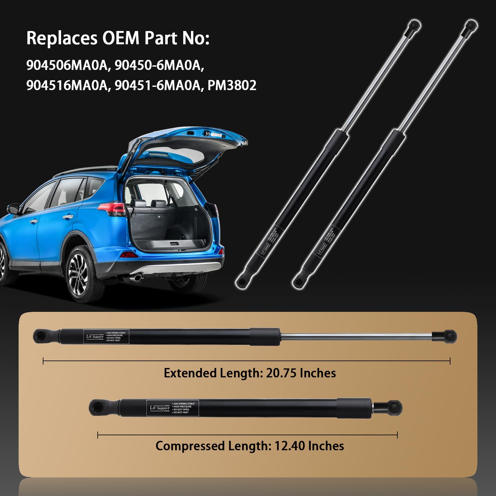 Kbkyawy Rogue Sport lift supports replace OEM 904506MA0A for an easy swap.