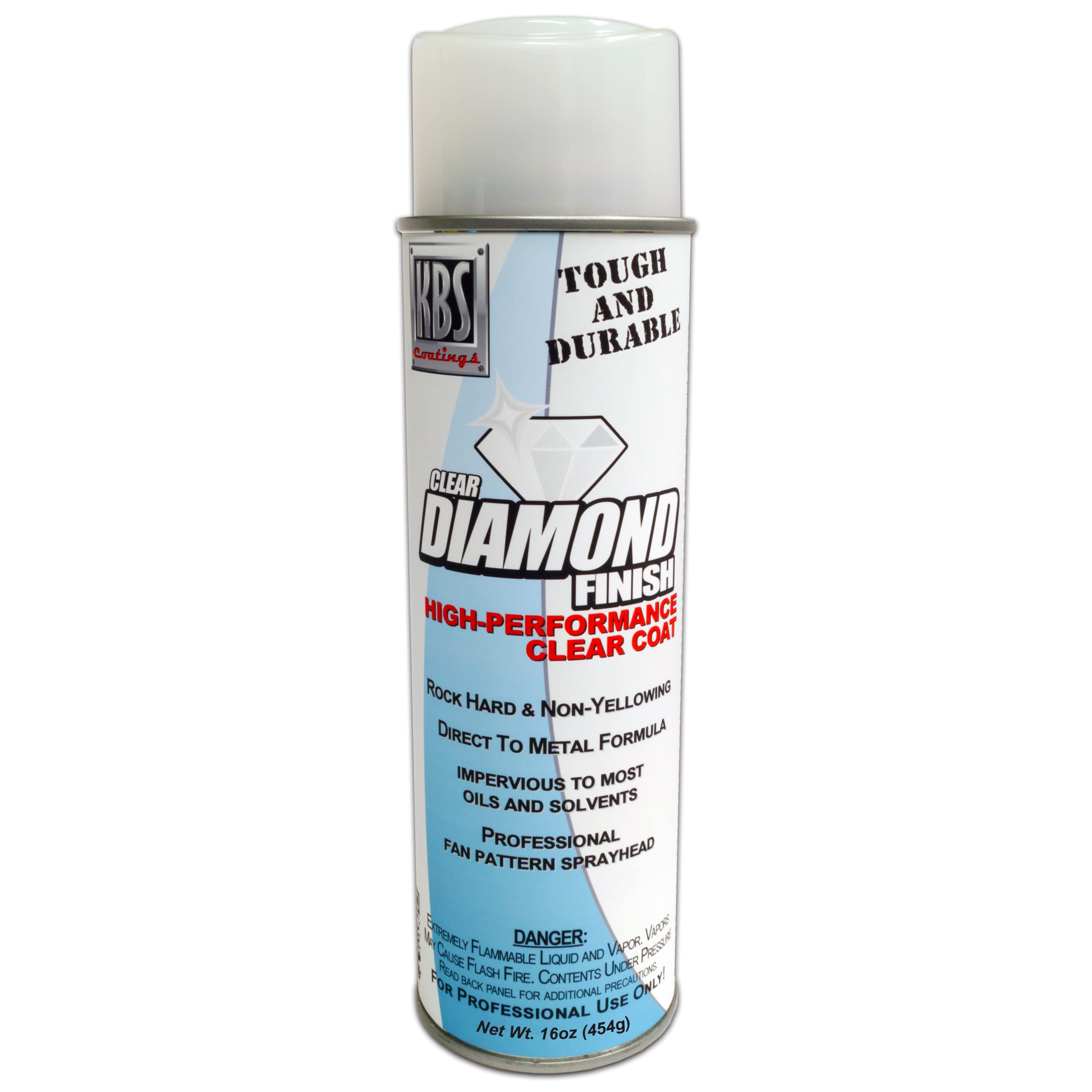 KBS Coatings DiamondFinish Clear aerosol can delivering a high-gloss finish on metal surfaces.