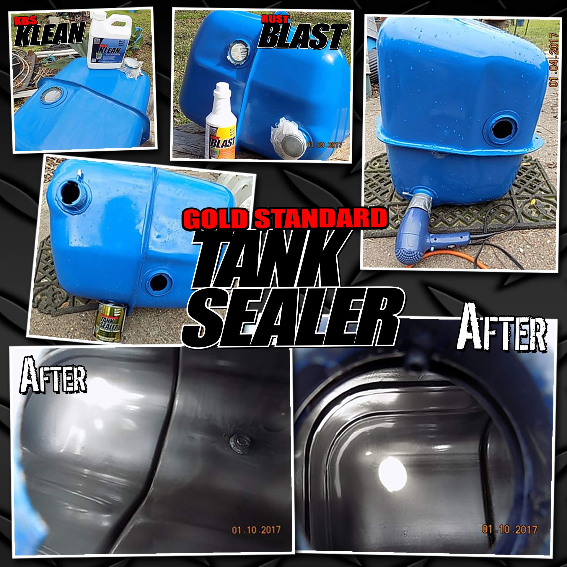KBS Coatings Cycle Tank Sealer Kit contents laid out for efficient rust prep and sealing