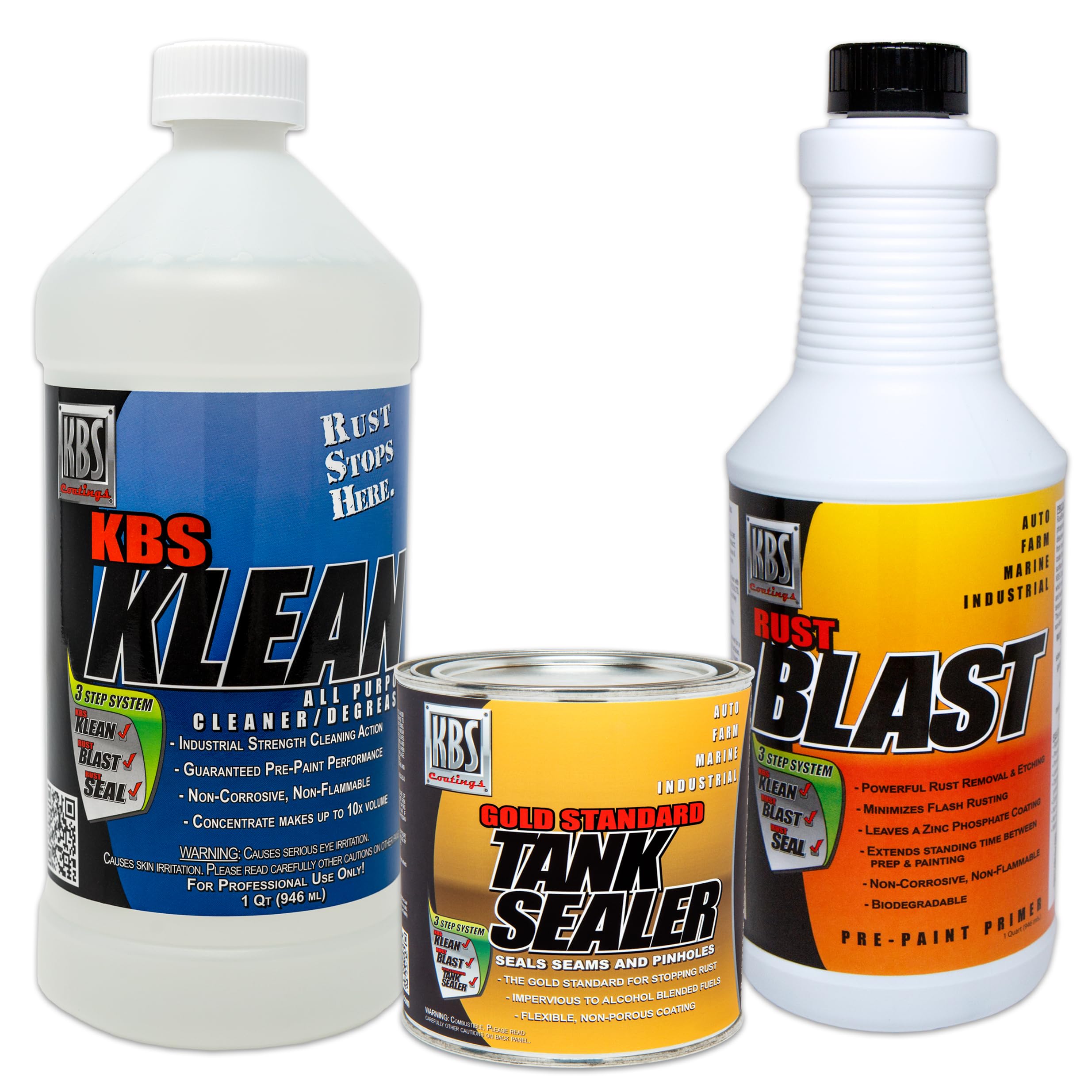 KBS Coatings Cycle Tank Sealer Kit package showing all included supplies for rust repair