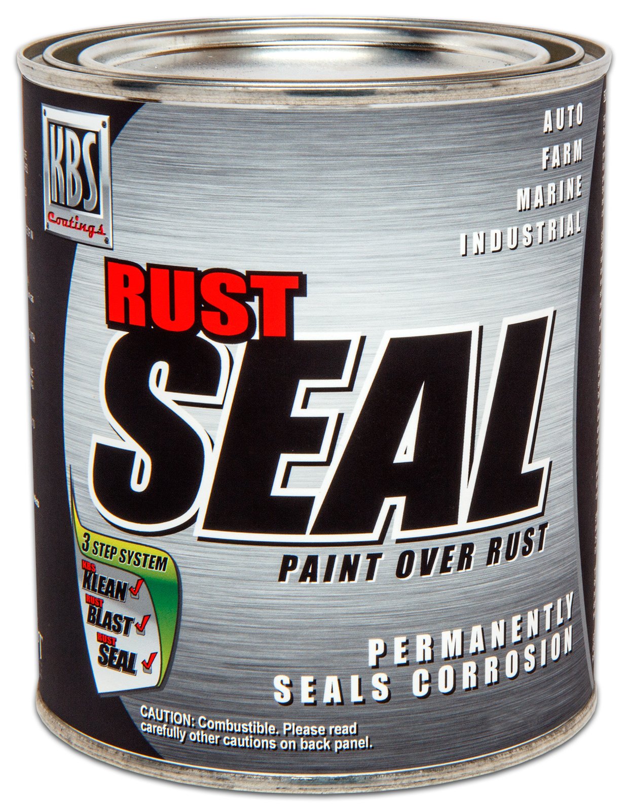 KBS Coatings RustSeal 4402 Satin Black bottle with a smooth brush-out finish for rust protection.
