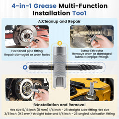 KCMOSGI grease zerk tool silver socket in use for smooth nipple engagement