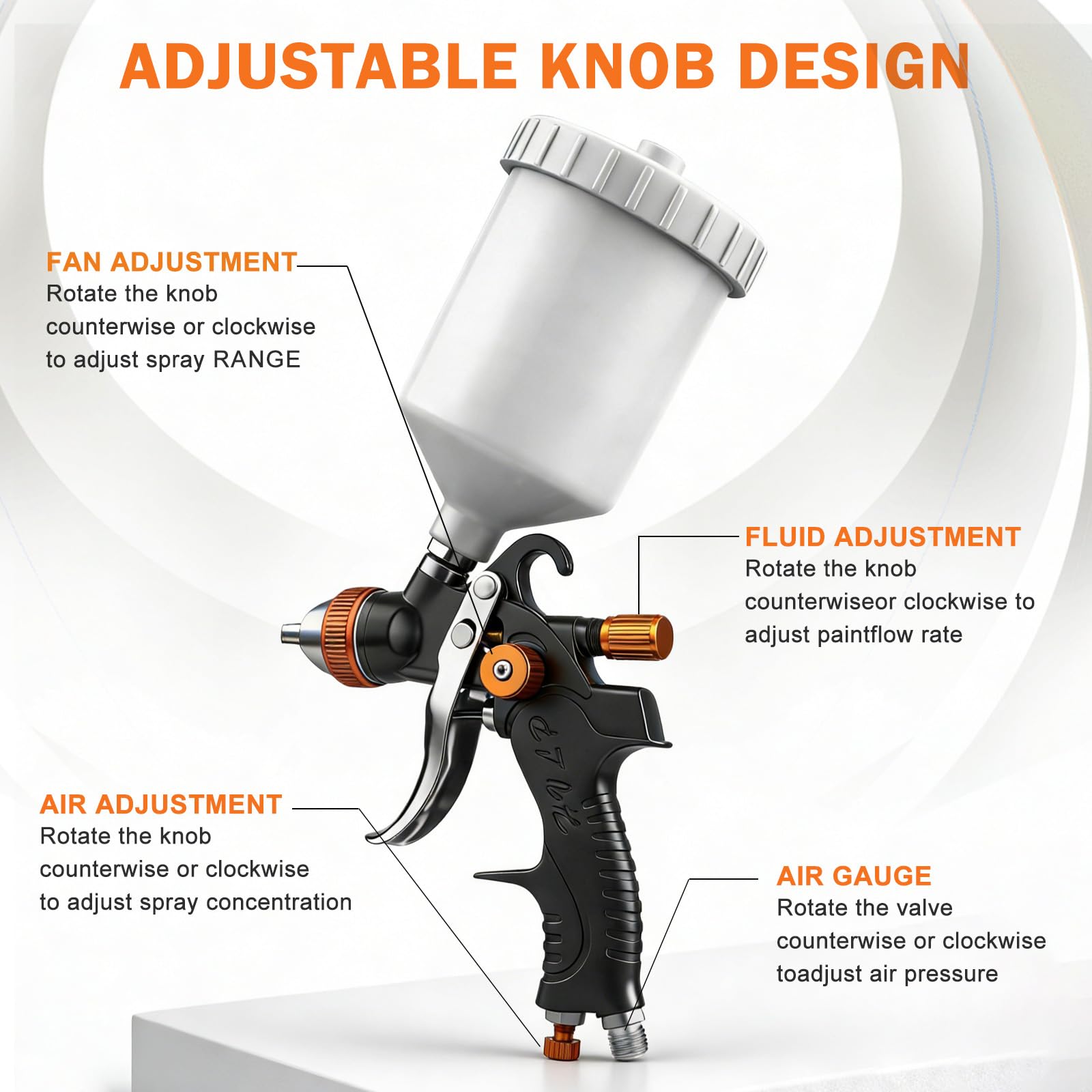 Close-up of 2-0mm nozzle designed for top coats and heavy paints
