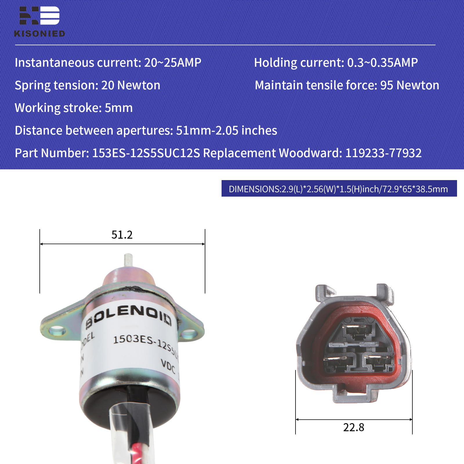 KD KISONIED 119233-77932 replacement solenoid for accurate engine shut-off.