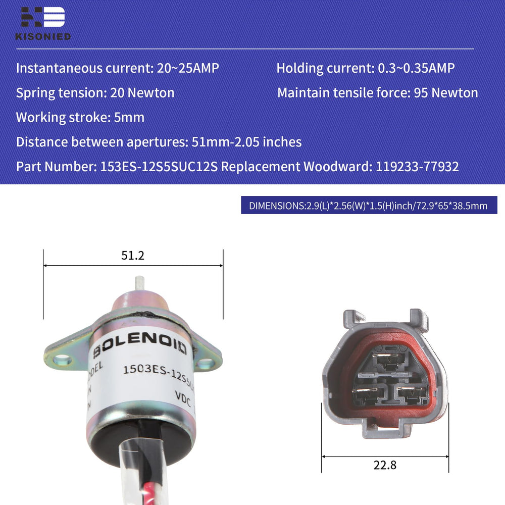 KD KISONIED 119233-77932 replacement solenoid for accurate engine shut-off.