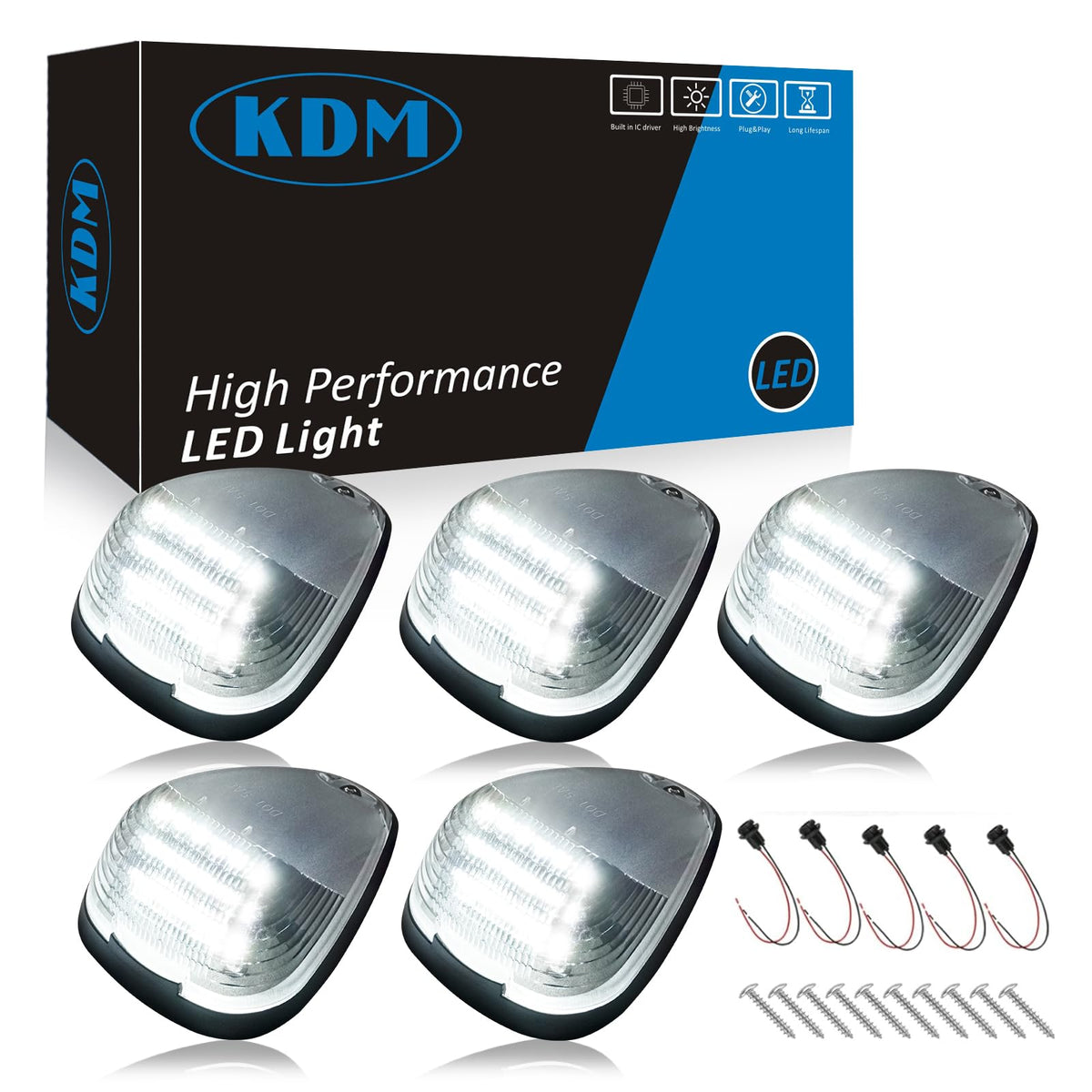 KDM clear-lens LED cab roof light assembly for Ford; plug-and-play installation