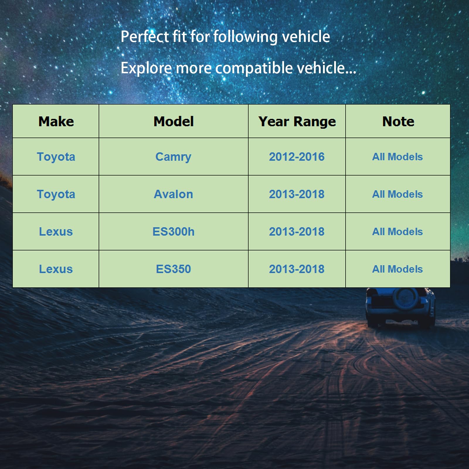 KDSA compatibility chart helps verify correct fit for Lexus ES and Toyota Camry models.