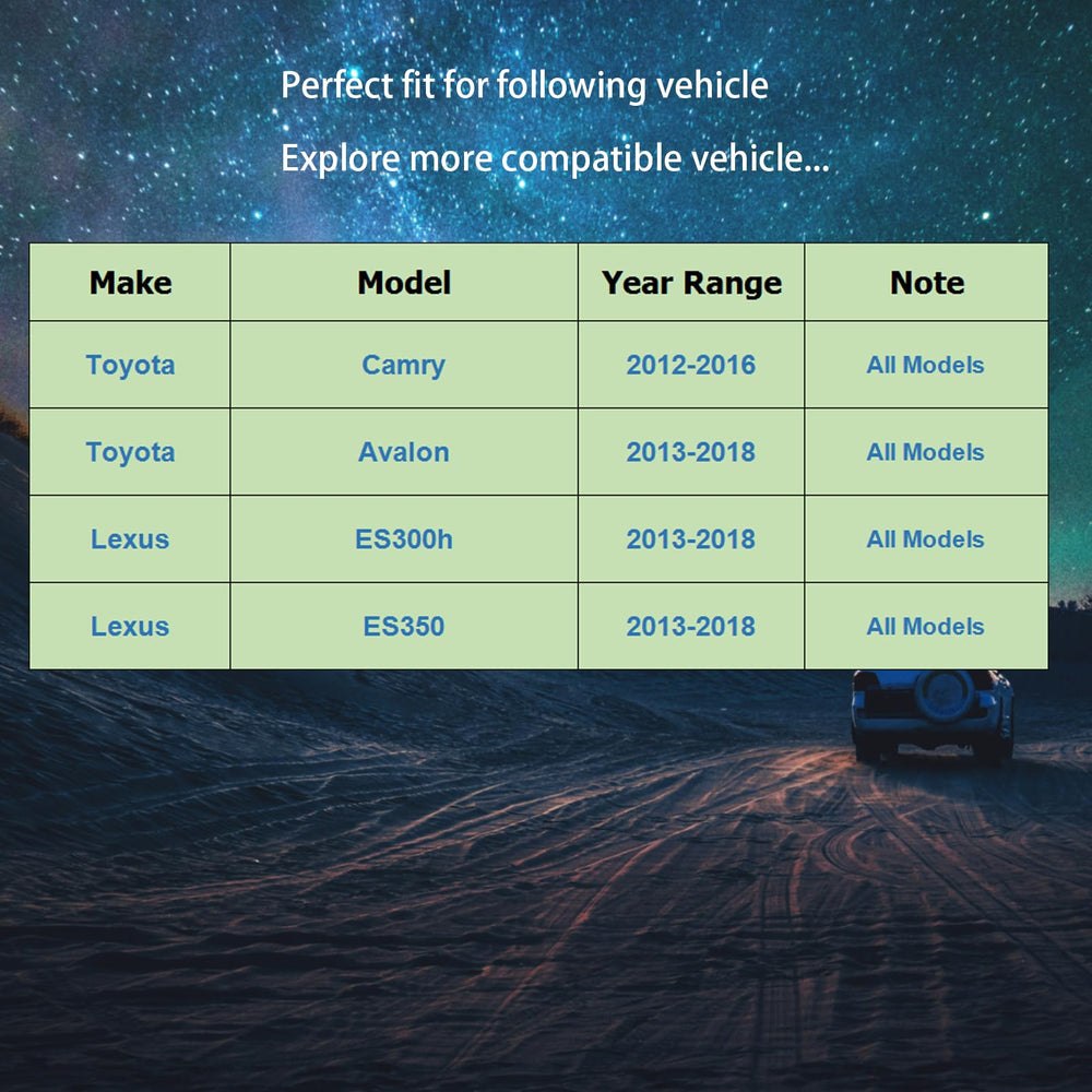 KDSA compatibility chart helps verify correct fit for Lexus ES and Toyota Camry models.