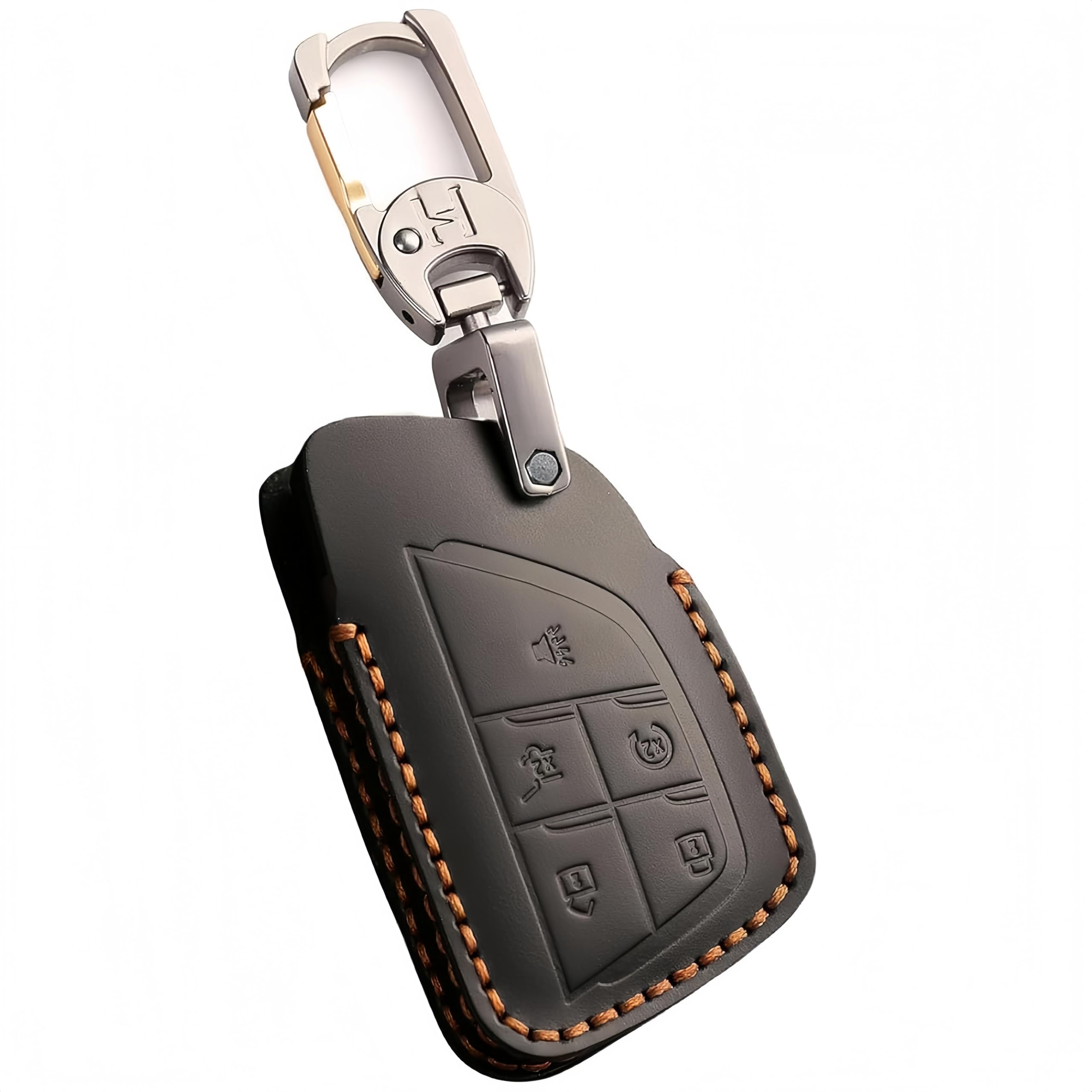 KEAIKE leather key fob cover on Chevy Silverado 1500 for scratch protection.