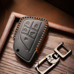 KEAIKE leather key fob cover for Silverado 2500HD-3500HD in black.