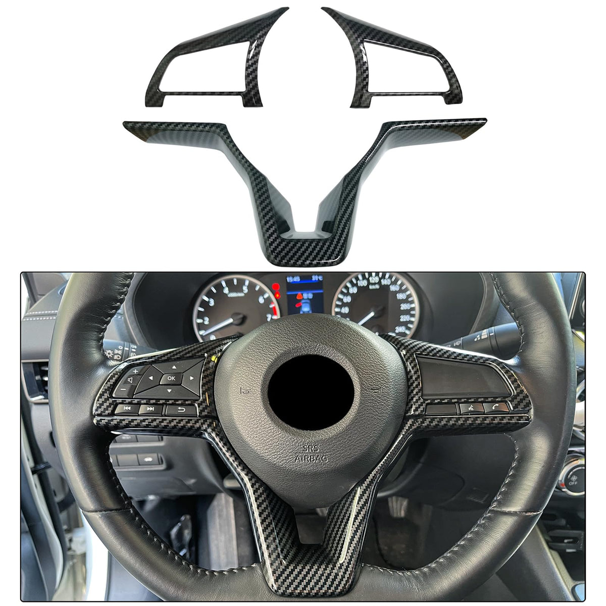 KEALAS carbon fiber steering wheel cover adds sporty style and scratch protection to Nissan Altima.