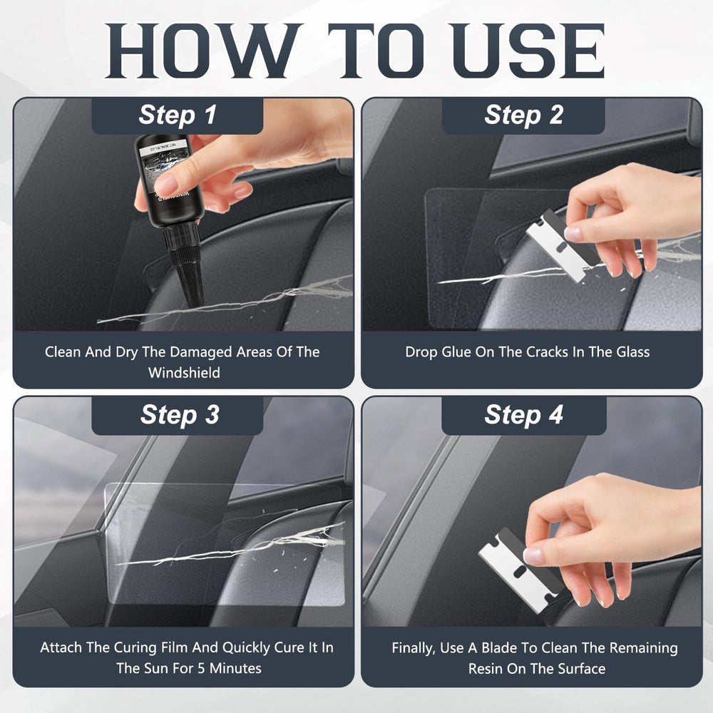 KEBEGE easy-to-use steps guide for quick DIY windshield fixes.