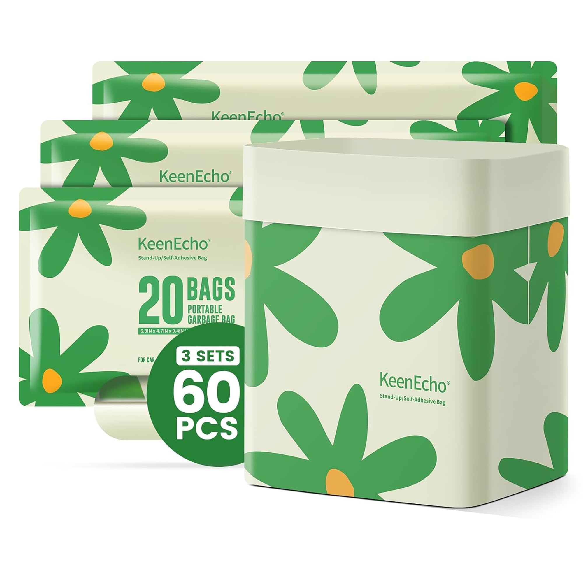 KeenEcho adhesive-backed opening secures the bag quickly on a smooth car surface.