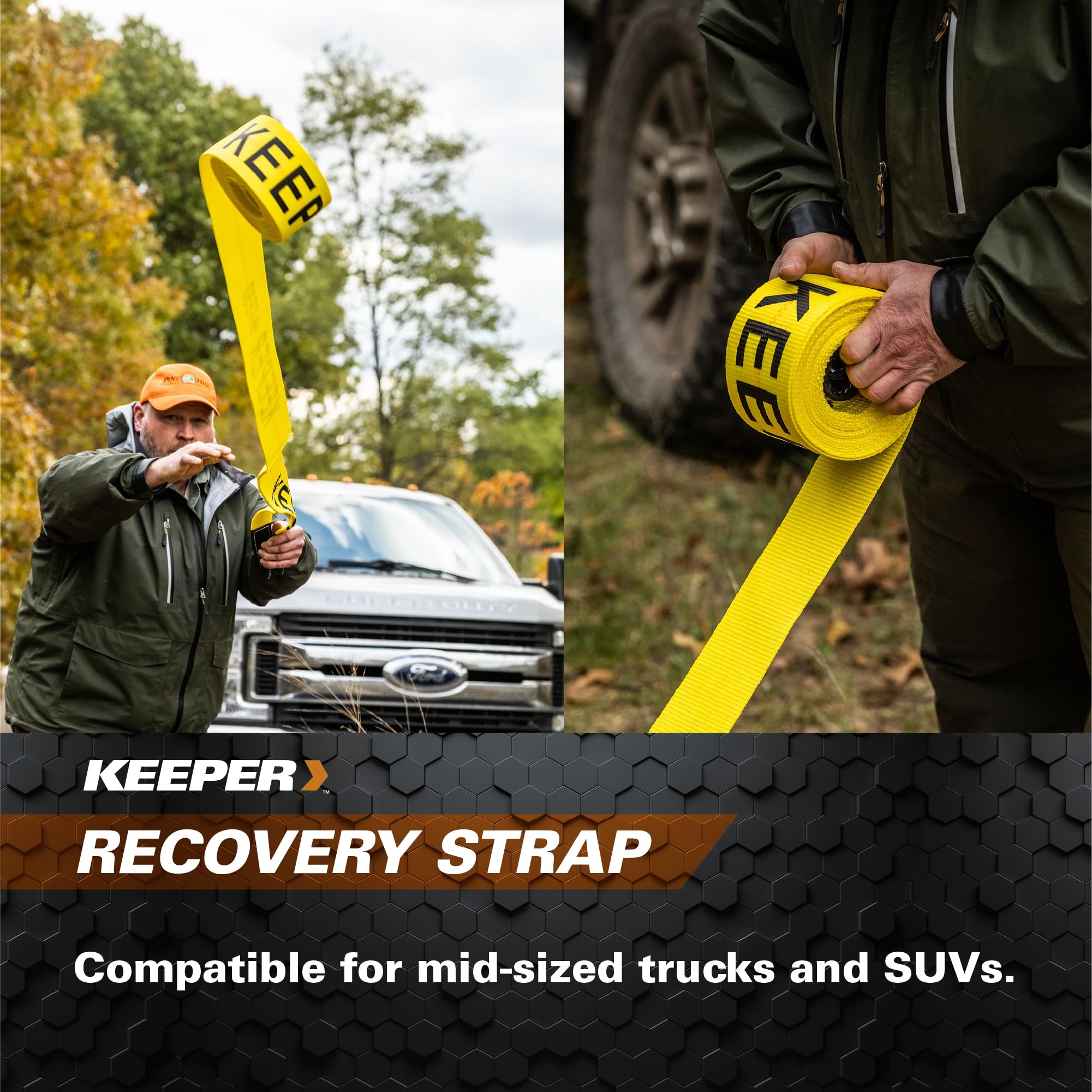 Keeper strap protected loops design reduces wear during recovery operations.