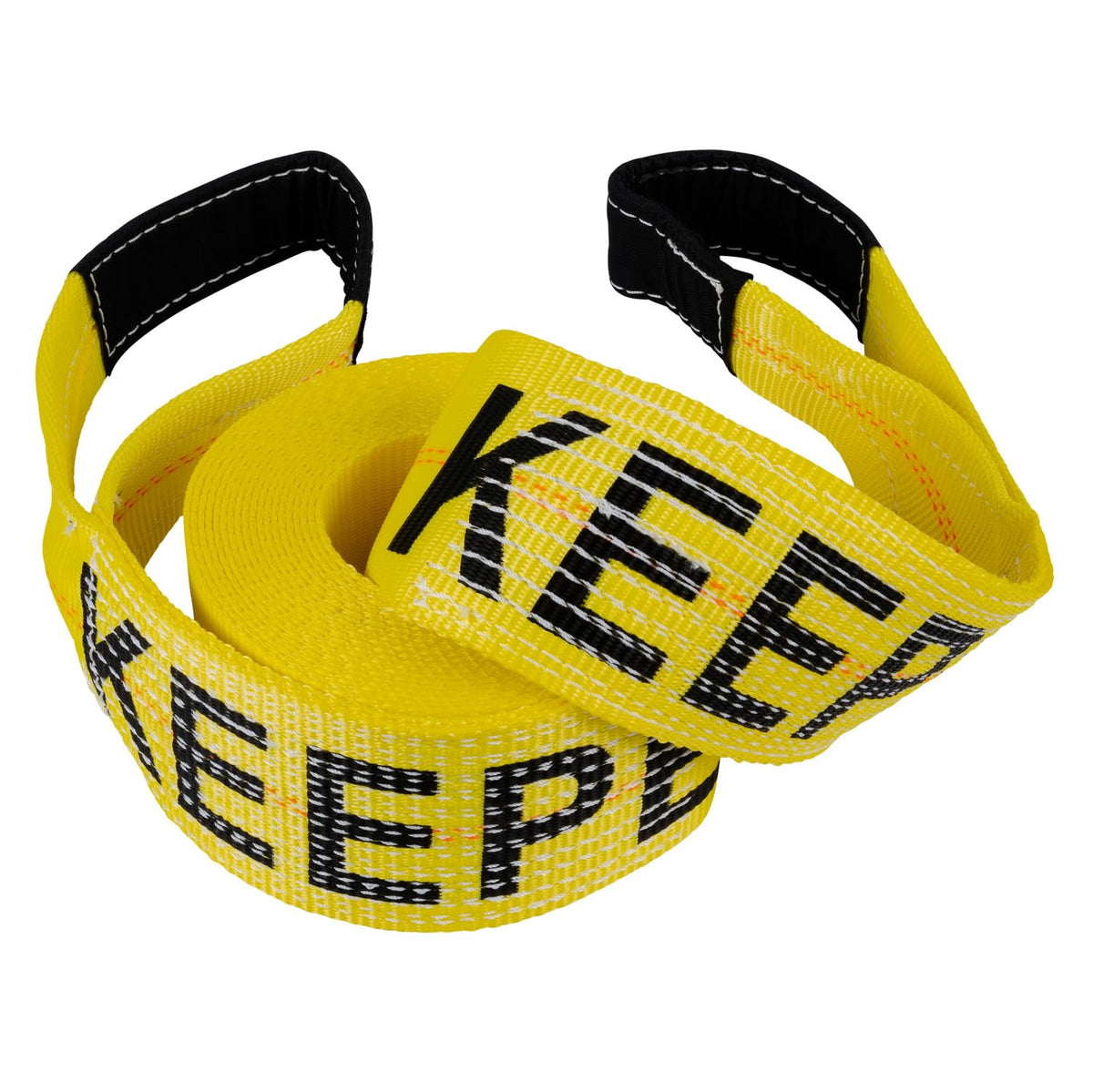 Keeper recovery strap with 30 ft length and protected loops for emergency towing.